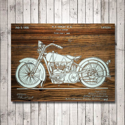 Harley Davidson Motorcycle Carved Wooden Patent Art