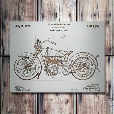 Harley Davidson Motorcycle Wood Patent Art