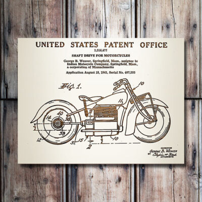 Indian Motorcycle Patent Carved Wood Art Sign