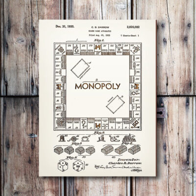 Hasbro Monopoly Board Game Patent Art Wood Sign