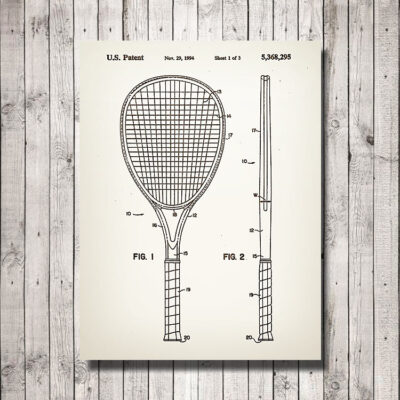 Tennis Racket Patent Wooden Art Sign