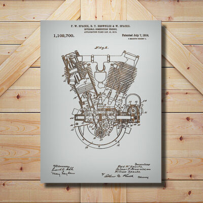 Twin Internal Combustion Engine Patent Vehicle Art Wood Sign