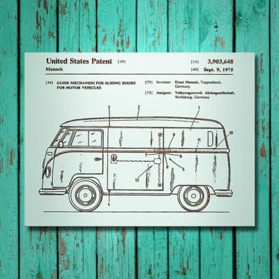 VW Van Patent Carved Wood Art Sign