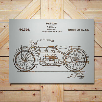 Ziska Motorcycle Patent Carved Wood Sign