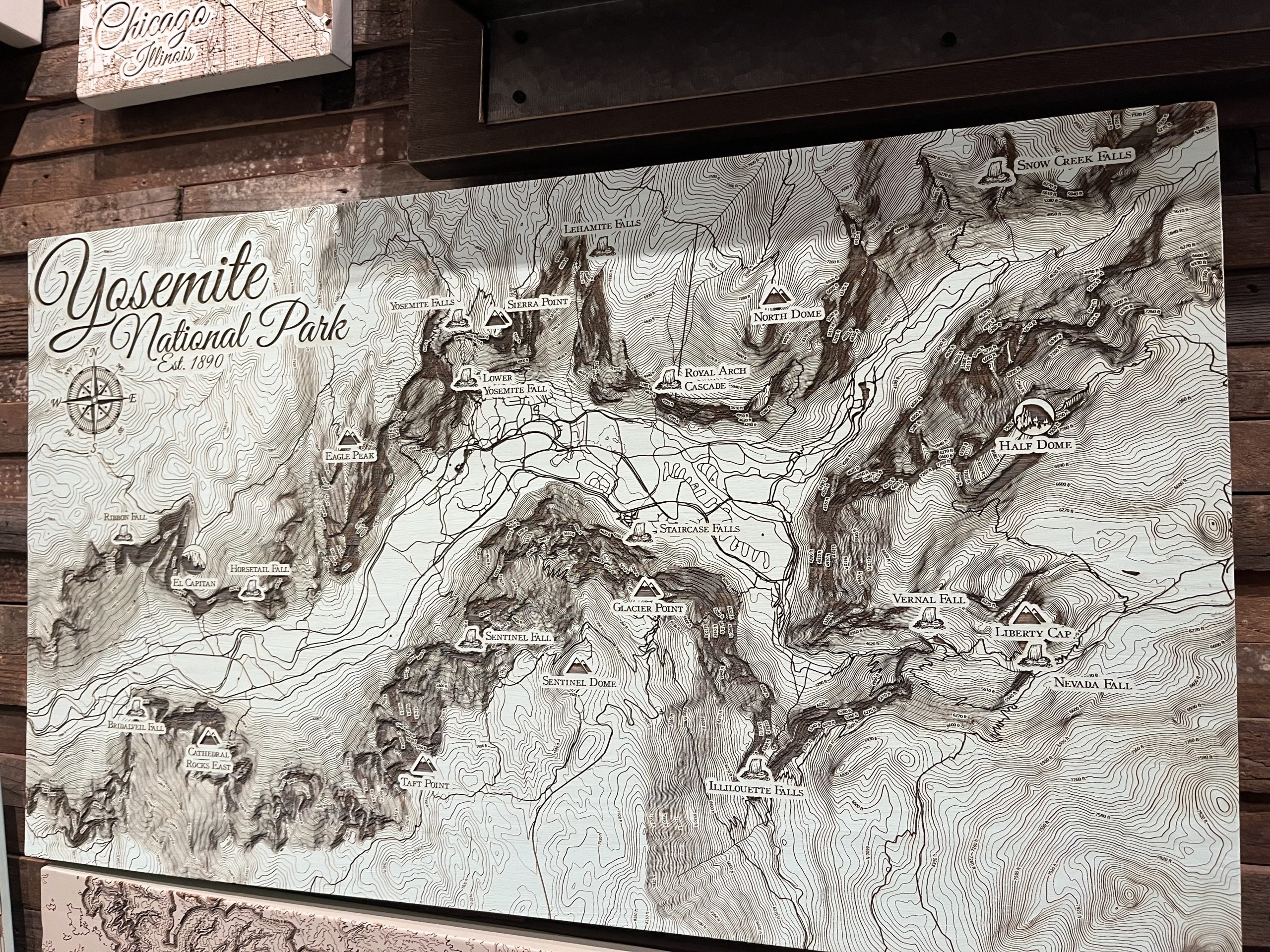 Yosemite National Park Wood Map Laser Cut